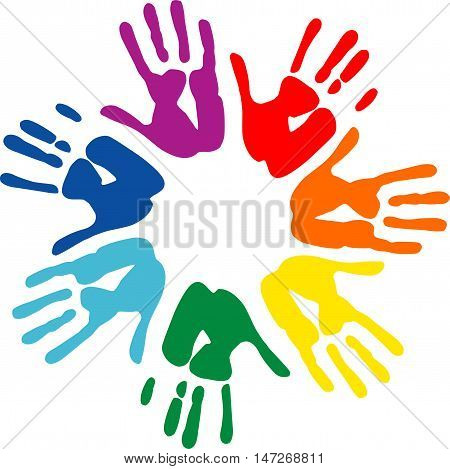 Vector hand prints. Peace and solidaity symbol