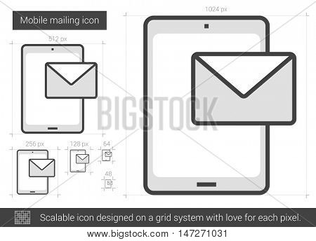 Mobile mailing vector line icon isolated on white background. Mobile mailing line icon for infographic, website or app. Scalable icon designed on a grid system.