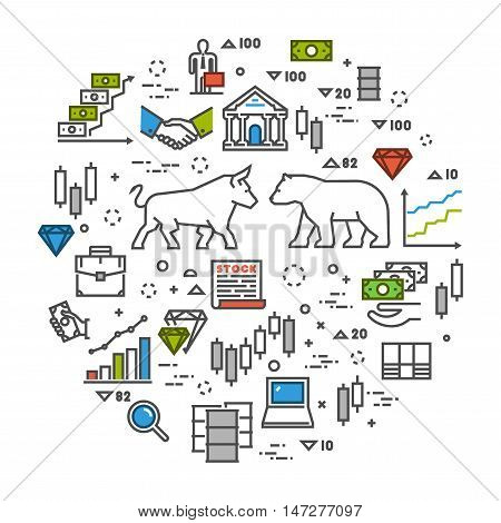 Vector line concept stock exchange. Linear symbol commodity exchange. Modern banner stock market.