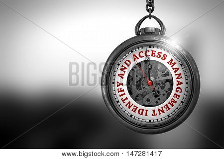 Identify And Access Management Close Up of Red Text on the Vintage Pocket Clock Face. Business Concept: Pocket Watch with Identify And Access Management - Red Text on it Face. 3D Rendering.