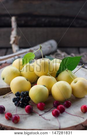 healthy eating concept Fresh yellow apple harvest home
