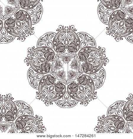 seamless pattern of black mandala on a white background