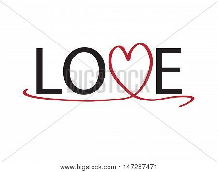 Love Text with Heart Made from a Ribbon