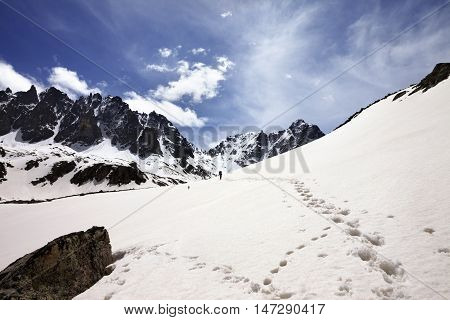 Snow Mountain In Sun Spring Day