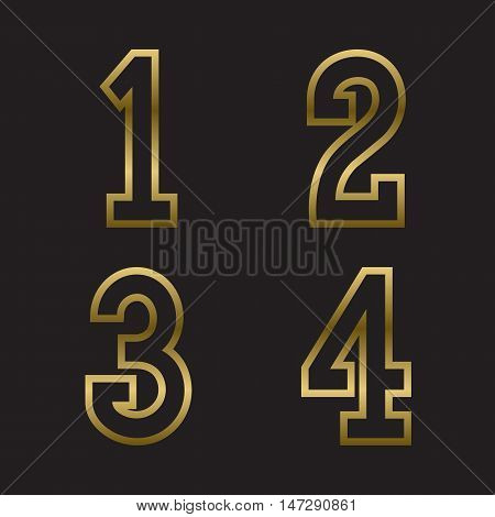 One two three four gold stamped numbers. Trendy and stylish golden font.