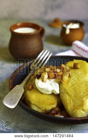 Fried Zeppelin (cepelinai) - Tradishional Lithuanian Potato Patty Stuffed With Meat.