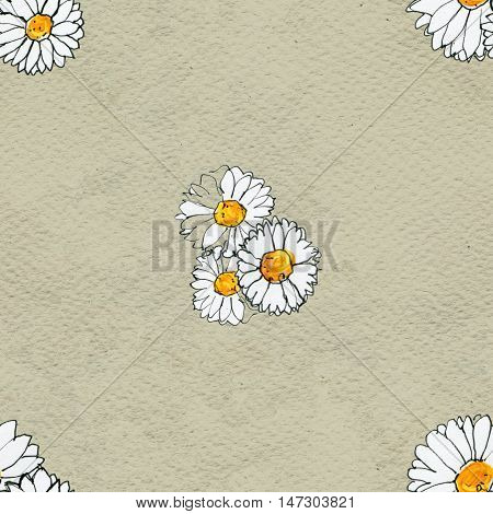 Seamless floral pattern with daisy flowers. Floral watercolor background.