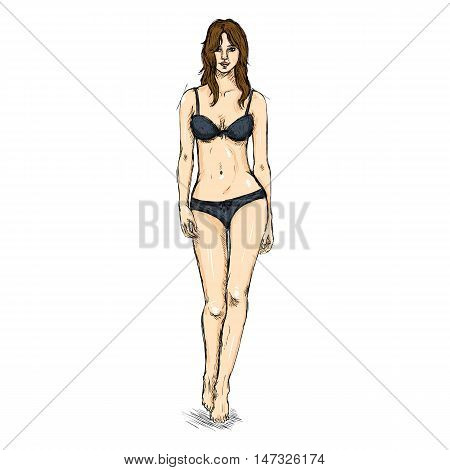 Vector Sketch Fashion Female Model In Underwear