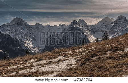Beautiful mountain landscape with waving grasses. Tatry.