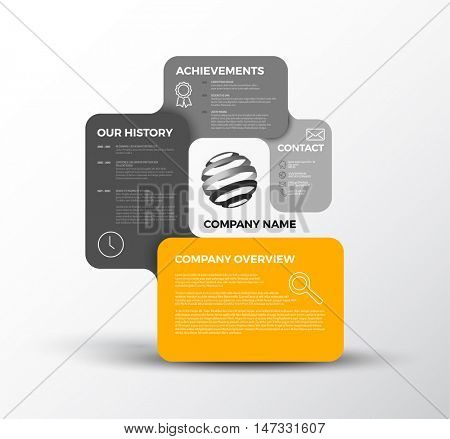 Vector Company infographic overview design template with rounded labels - light version with yellow color