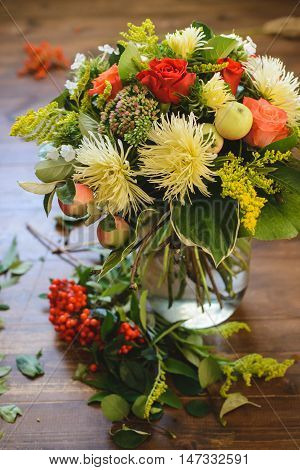 bouquet of apple Chrysanthemum rowan stonecrop anisetree phlox