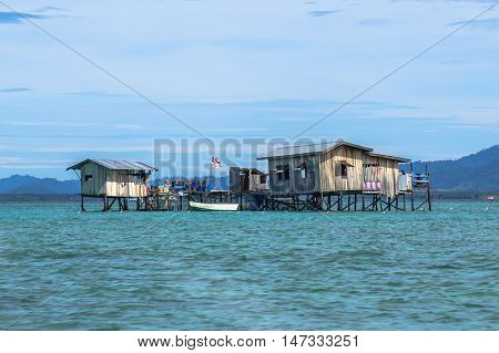 Semporna,Sabah-Sep 10,2016:Semporna bajau traditional water village at Semporna,Sabah on 10th Sept 2016.The water village is a popular tourist attraction area in Semporna,Sabah,Borneo.