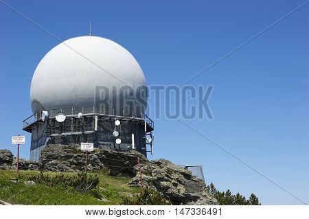 GROSSER ARBER, GERMANY - JUNE 16 2013: NATO distant early warning, high-resolution radar on 1456 m high peak in Bayerische Wald. National park in Bavaria.