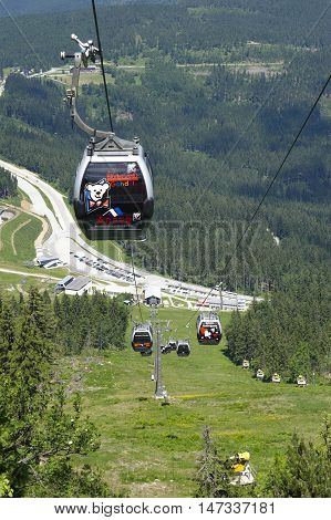 GROSSER ARBER, GERMANY - JUNE 16 2013: Gondola lift to the summit of Mt. Grosser Arber (Bavarian Forest, Lower Bavaria, Germany).