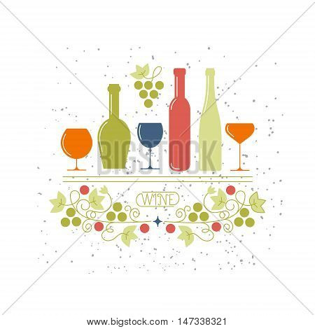 Concept of winegrowering liquor store selling alcohol. isolated. Trendy modern brand design vector illustration.