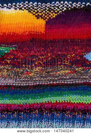 striped colorful wool texture handmade patten closeup macro blue red green yellow  beige purple orange brown