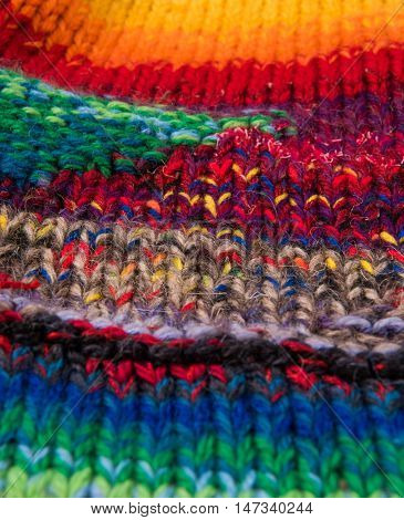 striped colorful wool texture handmade patten closeup macro blue red green yellow  beige purple orange brown