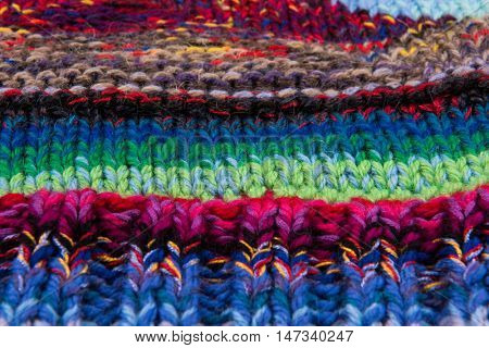 striped colorful wool texture handmade patten closeup macro blue red green yellow  beige purple orange brown