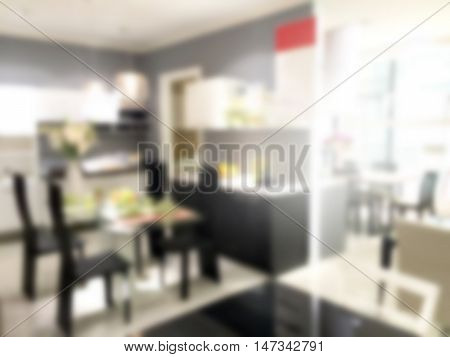 Abstract defocused blurred background blur image of kitchen dining room