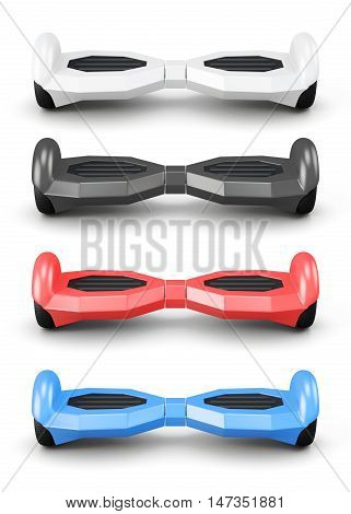 Set Of Gyro Scooter On White Background. 3D Rendering.