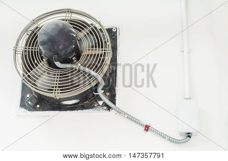 Old Fan With Stains Attached To The Old Wall.