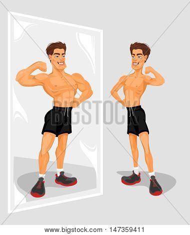 Vector illustration of an athlete looking in the mirror