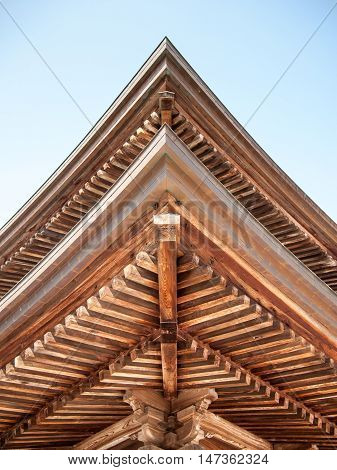 Detail of the impressive construction of the Engaku Ji buildings in wood Kamakura Japan