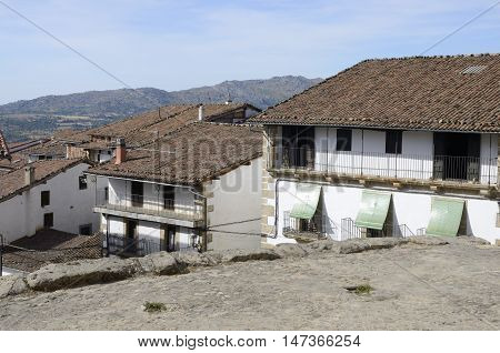 Traditional houses in Candelario a typical mountain village in the province of Salamanca Spain.