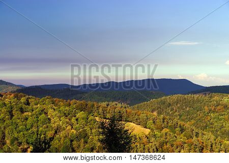 Colorful Sunset Over The Hills In Alsace