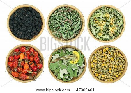 Set of healing herbs. Dried grass for use in alternative medicine spa herbal cosmetics herbal medicine preparing infusions decoctions tinctures powders ointments butter tea bath.