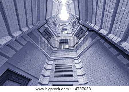 Unusual exterior of the old building in the historical city center. Moscow. Russia.
