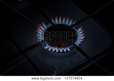 night burning fire on a tile for cooking