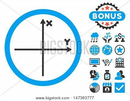 Cartesian Axis icon with bonus elements. Vector illustration style is flat iconic bicolor symbols, blue and gray colors, white background.