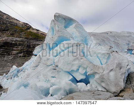 Norway, Jostedalsbreen National Park. Famous Briksdalsbreen glacier in Briksdalen valley