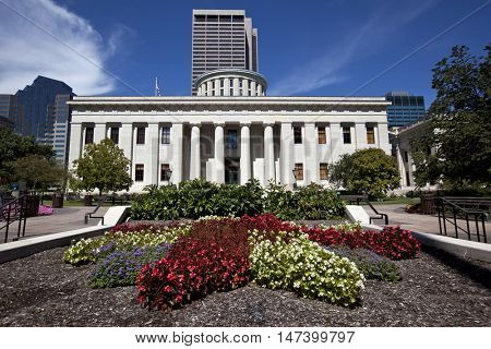 The southern facade of the Ohio Statehouse