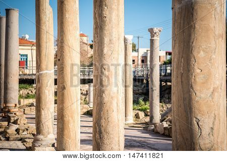 Columns Next To Ayia Kyriaki Chrysopolitissa Church In Paphos, Cyprus