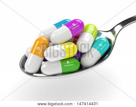 3D Rendering Of Vitamin Pills On Spoon