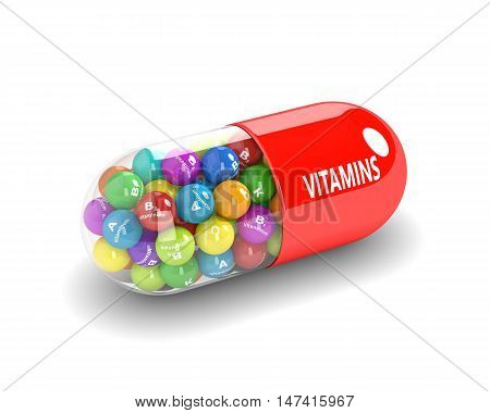 3D Rendering Of Vitamin Pill With Granules