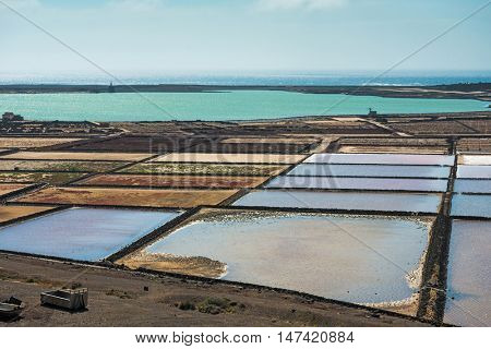 Lanzarote saltworks salinas de Janubio colorful Canary Islands