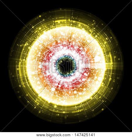 Yellow technology explosion on black background. Vector Illustration