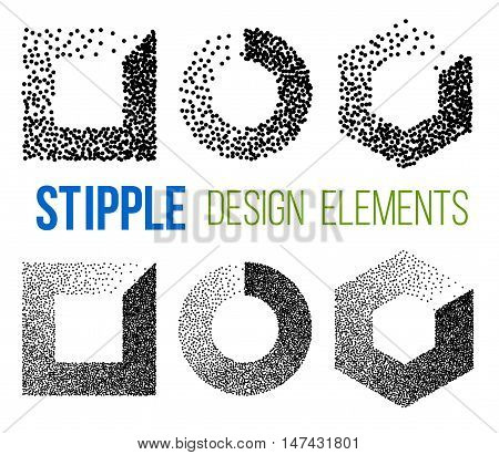 Vector set of black and white halftone background. stipple effect