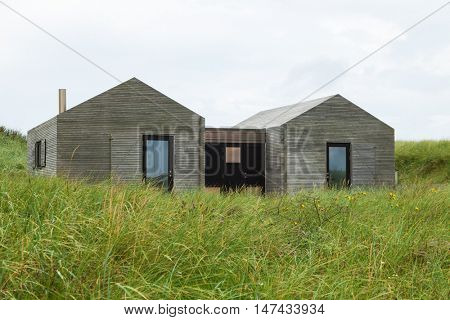 modern minimalist wooden houses surrounded by lawn