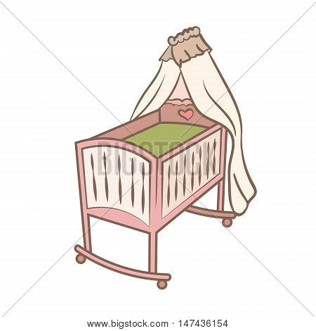 Baby cradle doodle illustration. color handdrawn icon. isolated on white. child bed. kids badroom