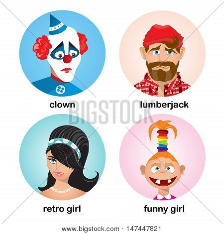 People avatars collection. Flat character design icon set. Vector illustration