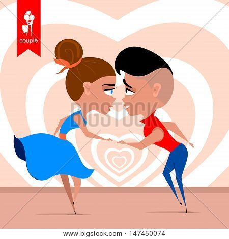 couple dancing. Color background with heart. flat illustration. vector