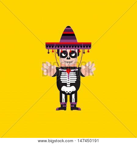 Stock vector illustration a Dead Mexican character for halloween in a flat style