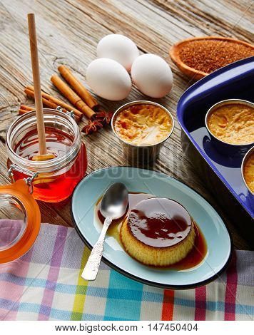 Custard Creme Caramel Flan dessert bain marie oven cooked