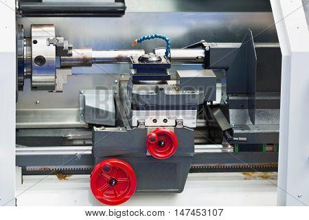 Industrial CNC Toolroom Lathe, color image, close up