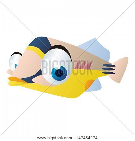 vector cartoon cute sealife mascot. Funny colorful cool illustration of happy Fish