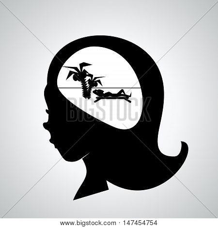 Head. palm. sun lounger. vacation. Flat illustration. Vector